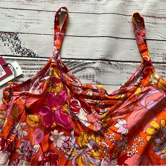 Vince Camuto Women's Orange Floral flowy boho hippie Sleeveless jumpsuit small - Picture 7 of 9